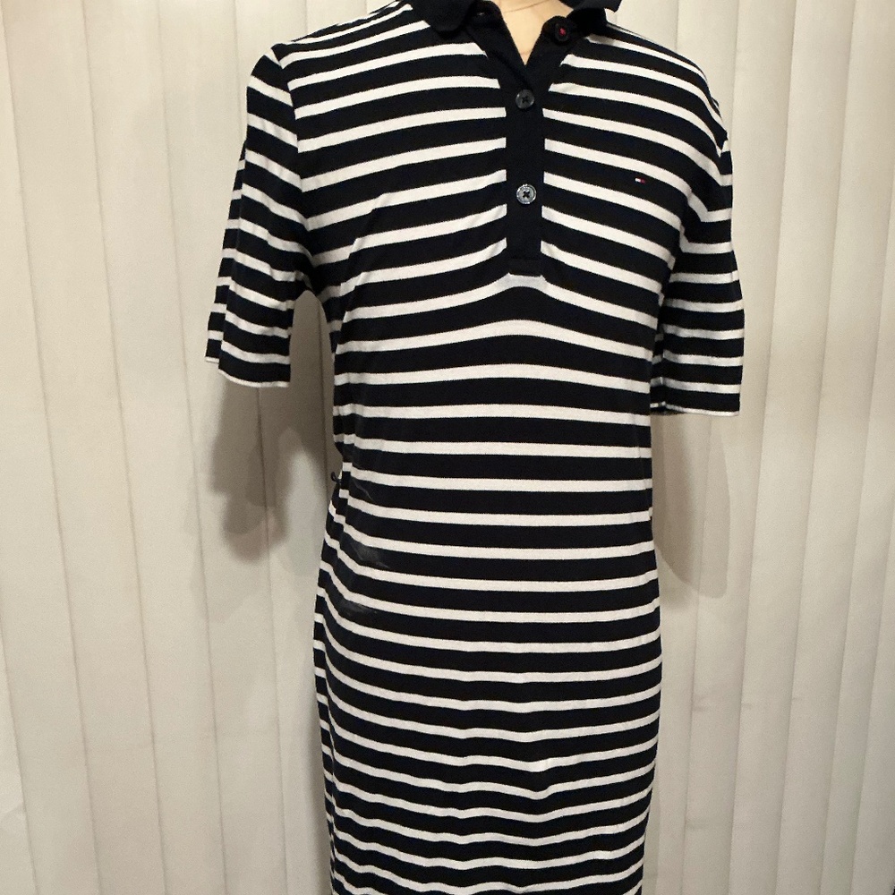 Tommy Hilfiger Striped Maxi Dress – Size Large  Blue & White, Side Slits